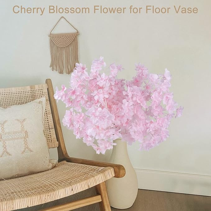 Pusuny 5PCS Artificial Pink Cherry Blossom Branches Decor, 35 Inch Faux Cherry Blossom Flowers for Tall Floor Vase Used as Wedding Home Decoration, Faux Pink for Dinner Table Centrepiece