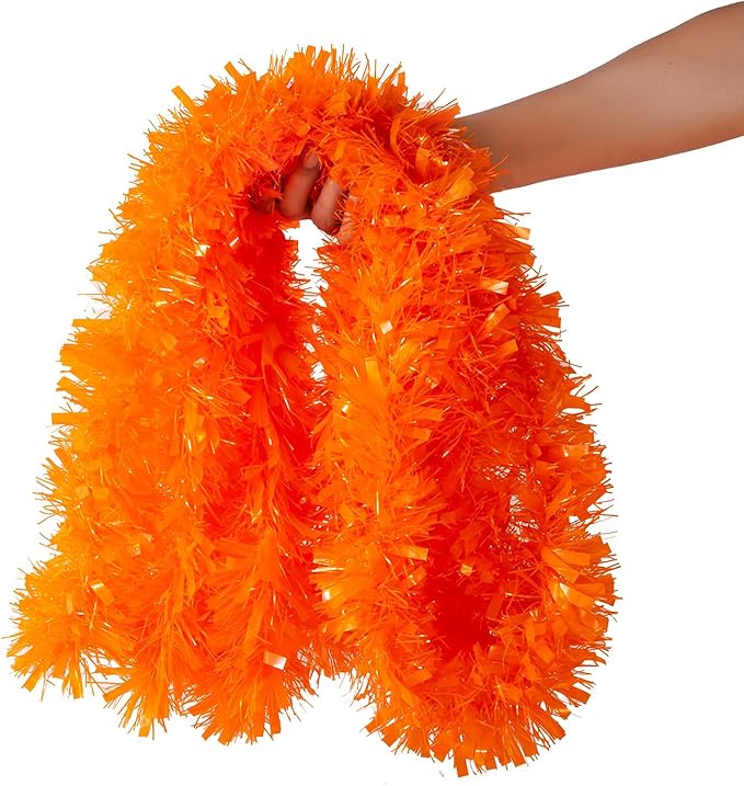 26.2 Feet Orange Holiday Tinsel Garland for Graduation, Birthday, Weddings, Party Decorations, Christmas, Patriotic Foil Tinsel Garland for All-Season Home Indoor Outdoor Party Supplies(Orange)