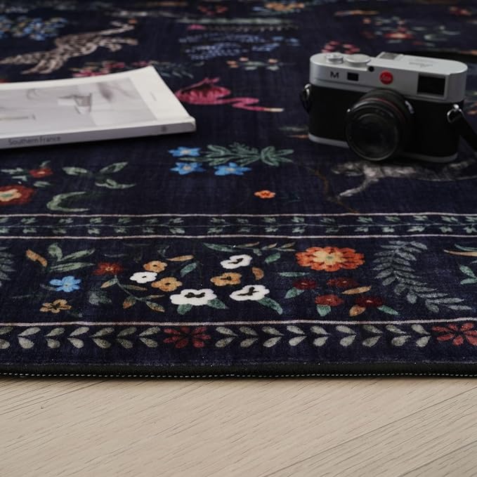 Runner Rug for Kitchen Rug Non Slip 2'x6' Washable Rugs with Rubber Backing Soft Floral Animal Carpet Runner for Kitchen, Laundry, Bedroom, Bathroom (Blue)