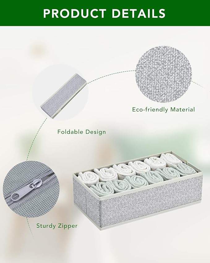 DIMJ Drawer Organizers for Clothing, Set of 16 Dresser Drawer Organizers, Fabric Closet Organizers and Storage, Drawer Dividers for Baby Clothes, Socks, Belt, Tie (Gray)