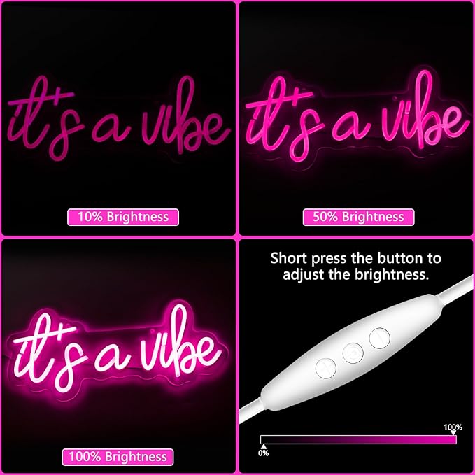 It's a Vibe Neon Sign, Neon Signs for Wall Decor, Neon Dimmable Pink LED Signs for Bedroom, Neon Light Up Signs for Home Beer Bar Cafe Game Room Birthday Wedding Decorations Girls Boys Gifts