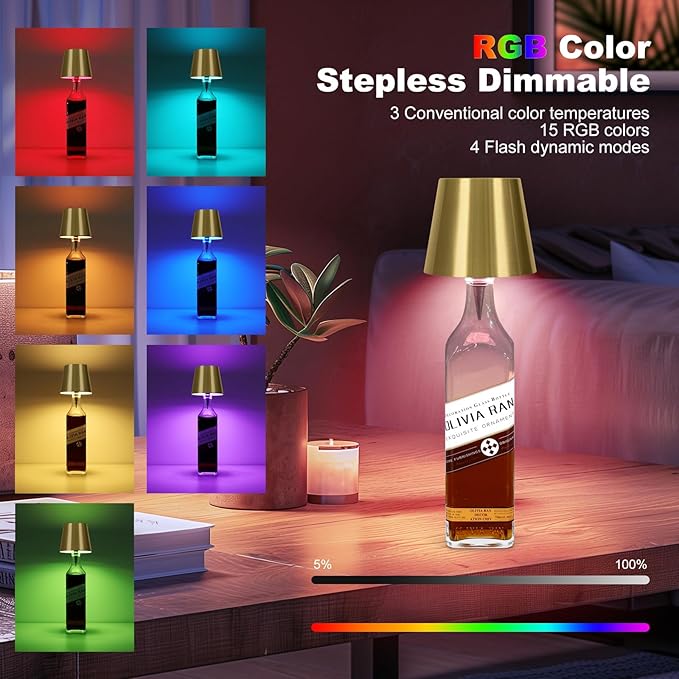 2025 New Wireless Bottle Lamp,RGB LED Bottle Light with Remote(RGB Gold Plating, 1pc)