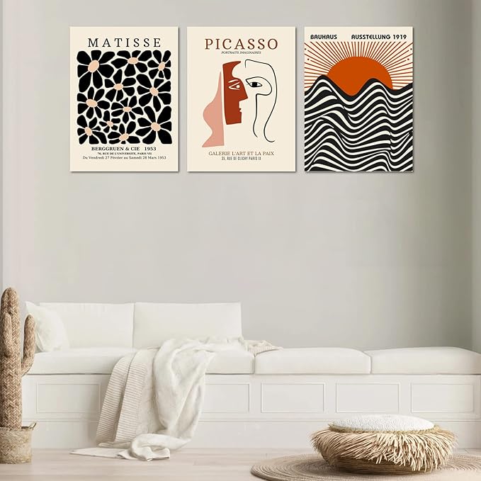 FAEKSUR Framed Matisse Wall Art Set of 3, Abstract Matisse Canvas Wall Art Decor for Living Room, Minimalist Art Decor for Bedroom, Bathroom, Aesthetic Room, Office and Gallery