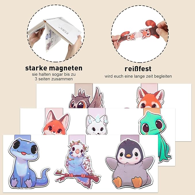 Cute Magnetic Bookmarks, Animals Book Page Markers, Book Marks for Kids Book Lovers Students Teachers Reading