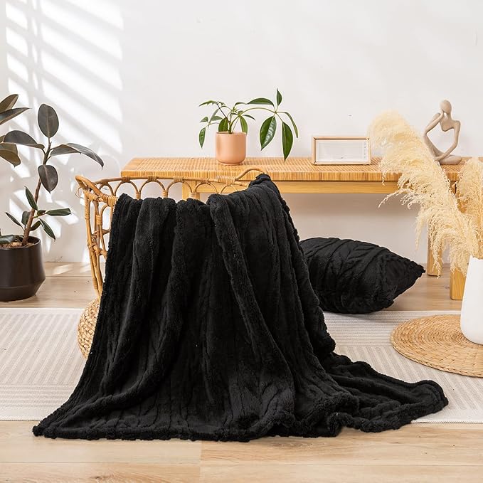 YUSOKI Sherpa Twin XL Blanket-3D Stylish Design Super Soft Fuzzy Cozy Warm Blanket Thick Plush Fluffy Furry Blankets for Teen Girls Women Couch Bed Sofa Chair Men Boys Gift(Black,65"x90")