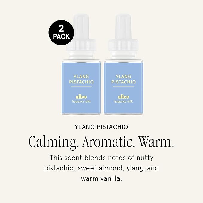 Pura and Allos - Fragrance Refill for Smart Home Air Diffusers - Aromatherapy Scents for Home - up to 120-Hours of Premium Fragrance per Vial - 2 Pack - Ylang Pistachio (Calm)