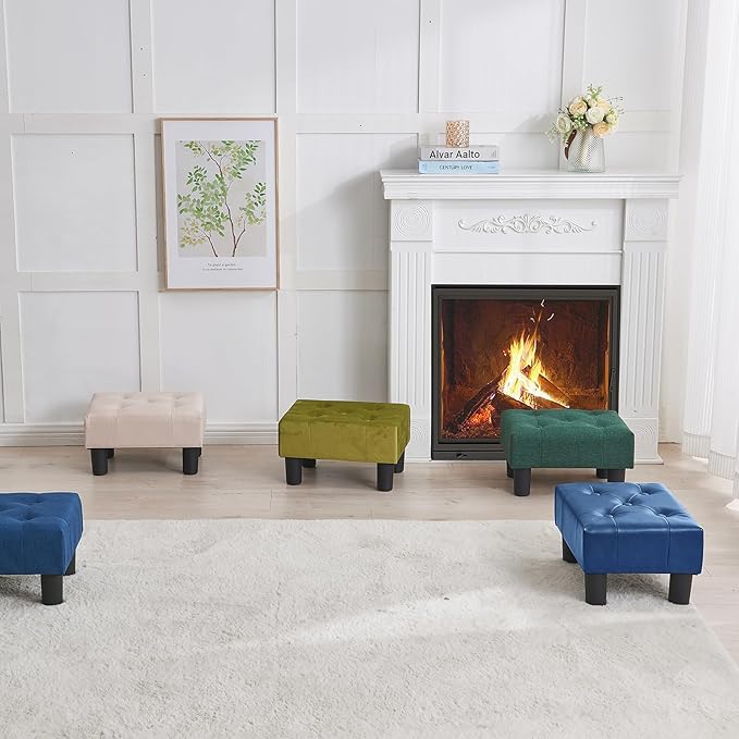 BRIAN & DANY Small Foot Stool, Leather Foot Stools with Legs, Stable Small Footstool for Living Room, Blue