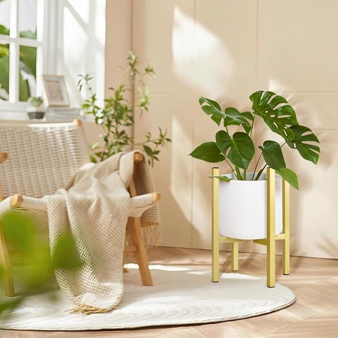 Oroonoko Adjustable Metal Plant Stand, 2 Pack Large Potted Plant Pot Holder with Adjustable Width Fits 8-12inch Mid Century Expandable Pot Indoor Dispaly (2 Pack)