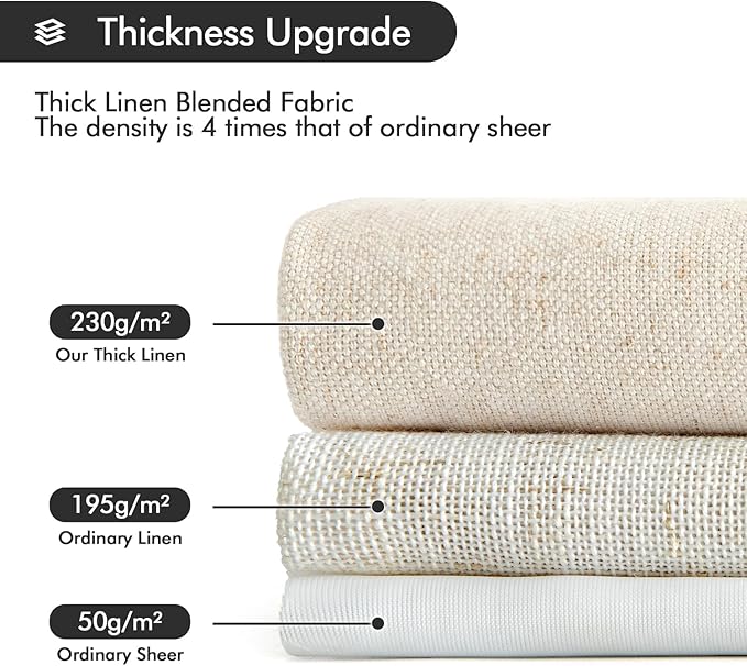 MIULEE Non-See-Through Privacy Linen Curtains 2 Panels, Light Filtering Window Curtains Farmhouse Textured Back Tab Semi Sheer Drapes for Bedroom Living Room, 52 x 72 Inches Long, Cream Ivory