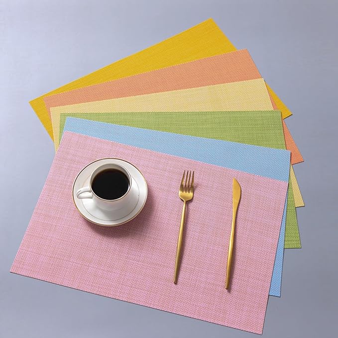 Zupro Placemats Set of 4 Washable Heat-Resistant Non Slip Braided Table Mats Woven PVC Vinyl Kitchen Dining Patio Table Place Mats for Dinner Parties BBQs Indoor and Ourdoor Use.18"x12"(Light Yellow)