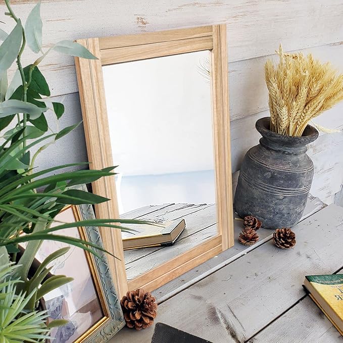 AAZZKANG Rustic Mirrors for Wall with Rectangular Wood Frame Decorative for Farmhouse Bedroom Bathroom Living Room Home Office