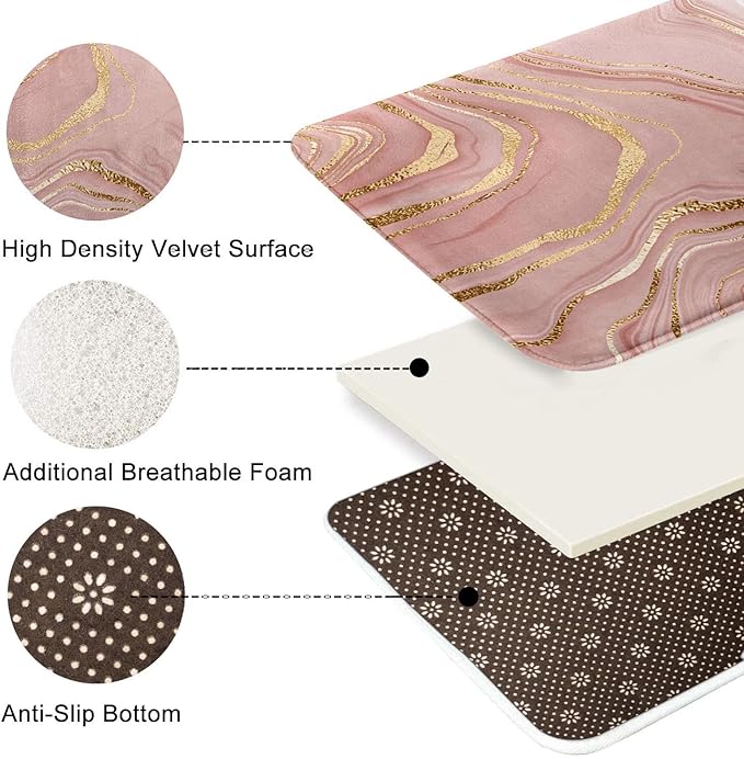 Britimes Bath Mat for Bathroom, Marble Washable Cover Floor Rug Carpets Floor Mat Bathroom Decorations 20x32 Inches for Kitchen Indoor