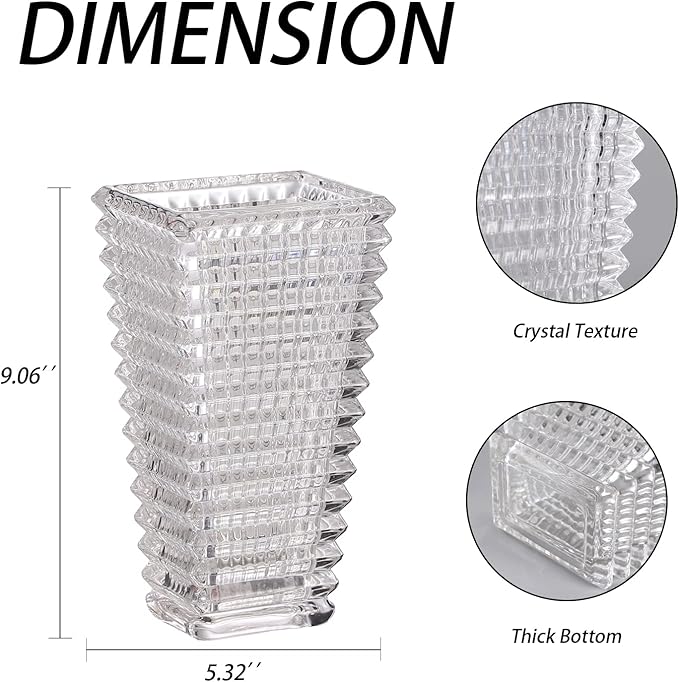 MCMCNCUIU Crystal Vase, Large Crystal Vases for Flowers, Large Flower Vase, Modern Clear Vases for Living Room, Bedroom, Kitchen, Dining Table, Mantle, Wedding, 9 Inches