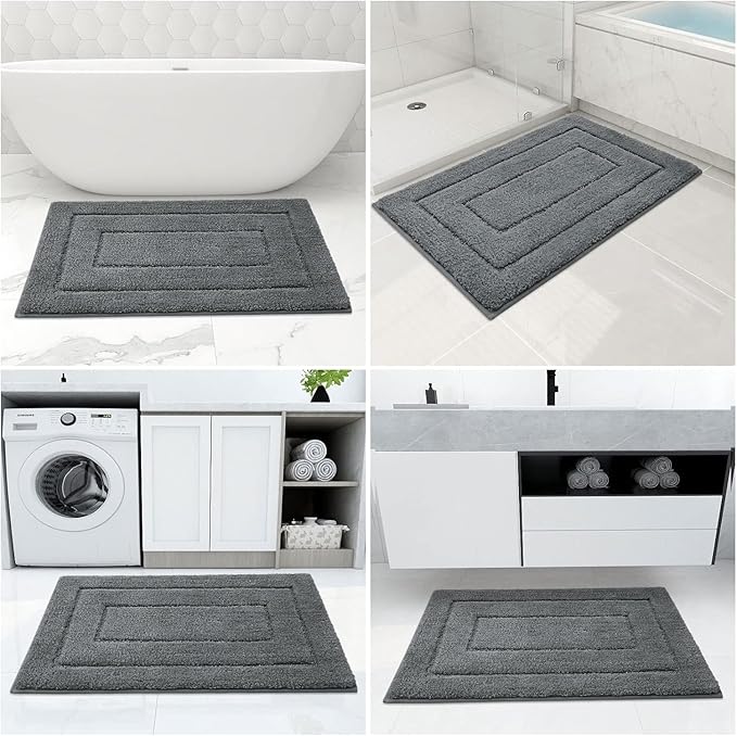 Buganda Bathroom Rugs, 44" x 24", Soft and Absorbent Microfiber Bath Rugs, Non-Slip Shaggy Shower Carpet, Machine Wash Dry Bath Mats for Bathroom Floor, Tub and Shower, Dark Grey
