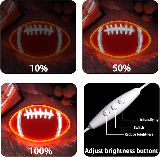 Football Neon Sign for Wall Decor,Neon Light for Football Party Decorations,Neon Wall Signs for Man Cave Decor,Led Neon Lamp for Boys Room,Teen Bedroom,Gifts,Gaming Room,Football Fans