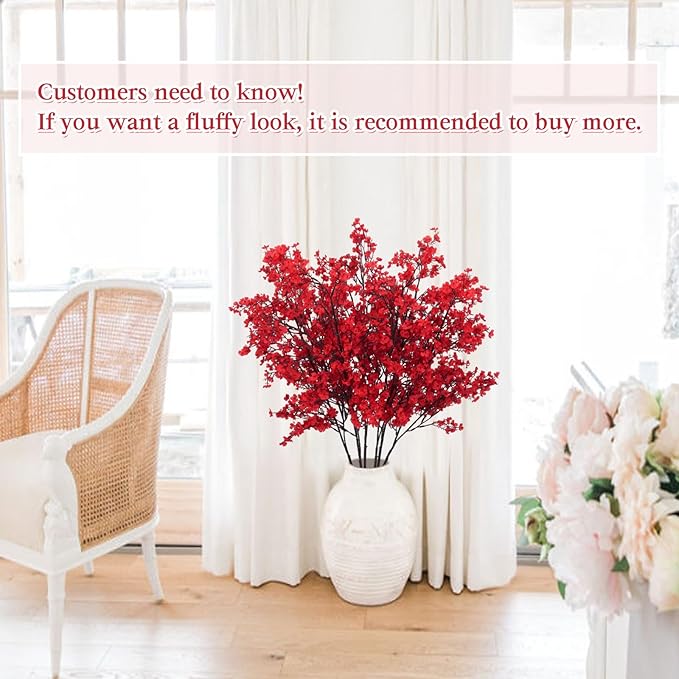 AILANDA 6 Bundles Babys Breath Artificial Flowers Red, 39.4'' Long Stems Faux Flowers Real Touch Silk Flowers Arrangement for Floor Vase Home Wedding Kitchen Dinning Table Christmas Centerpieces Decor