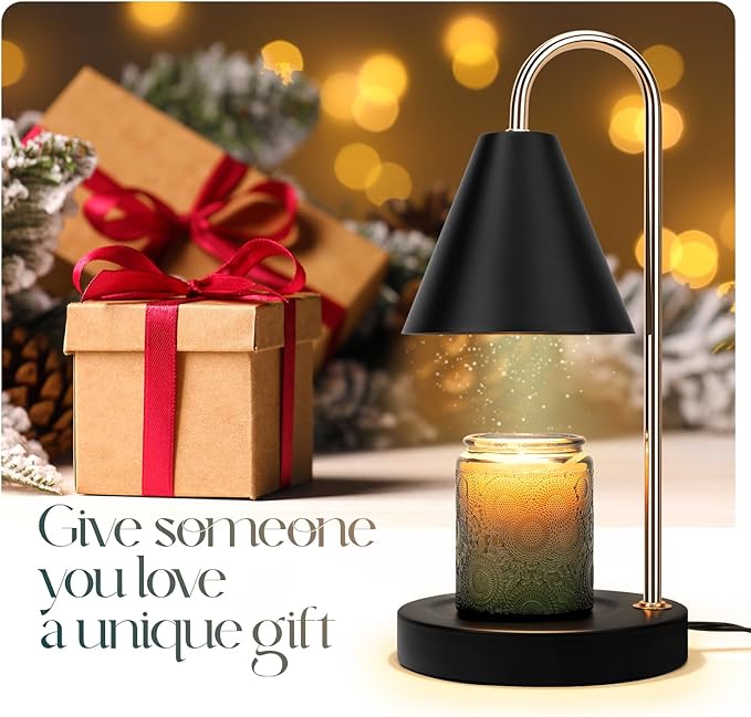 Candle Warmer Lamp with Timer,Electric Candle Warmer with Dimmable Light,Scented Wax Melter,No Smoke,Compatible with Various Jar,with 2 Light Bulbs,Home Decor-Black