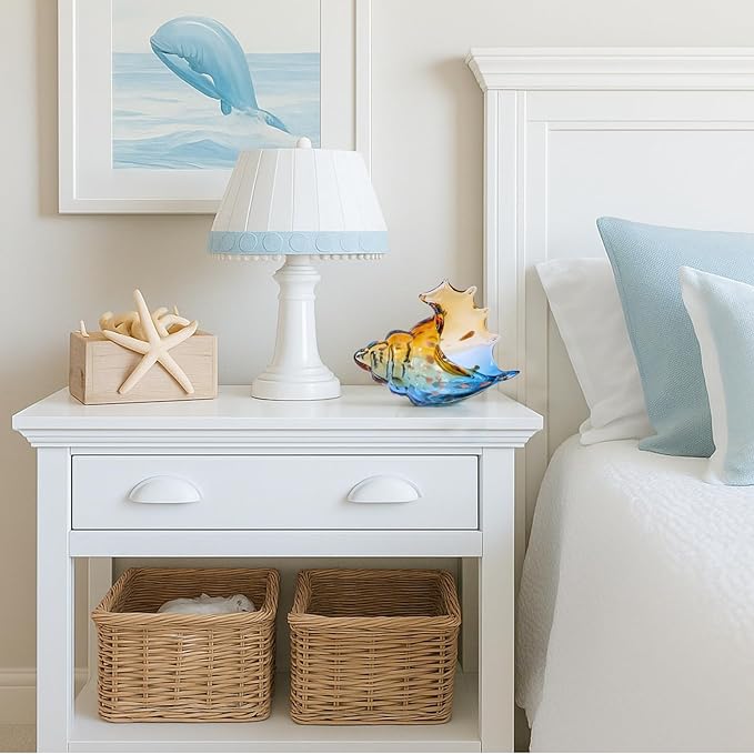 LCCCK Sea Glass Art Figurines Hand Blown Conch Shell Sculpture, Blue Sea Glass Decor Creative Conch Seashell Statue - for Coastal Room Decor Knick Knacks Home Decor Kitchen Decorations Above Cabinets