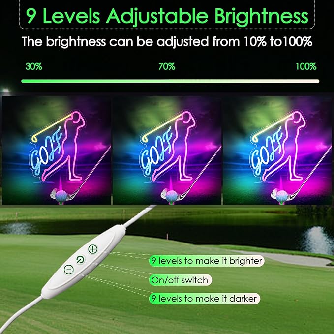 Golf Man, Neon Sign, Disco Neon Sign, Led Neon Light for Wall Decor, Signs for Light Sign for Disco Party,Bar,Music,Wedding birthdy,Game Room Man Cave,Christmas. Dimmable, USB powered.