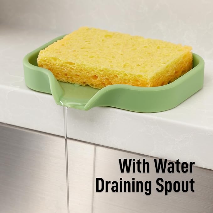 Zulay Small Silicone Sponge Holder (4.9x3.3”) – Space-Saving Sink Organizer Tray for Sponge, Soap, Brush & More – Compact Non-Slip Dish for Kitchen & Bathroom (Jade Green)