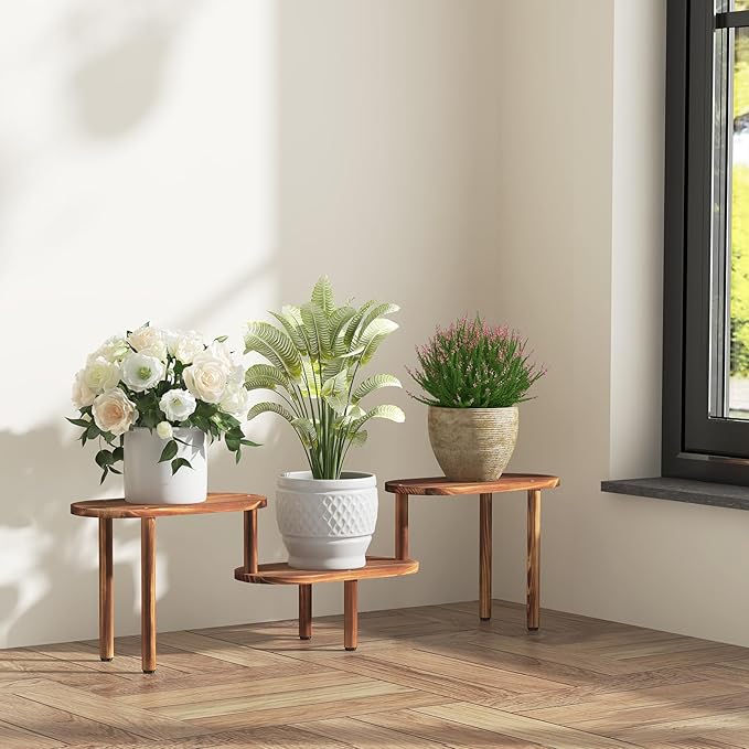 Concave Plant Shelf Indoor,3 Tiers Deformable Oval Plant Stand,Long Flower Pot Stand for Multiple Plants,Low Plant Holder for Patio Balcony Living Room Office