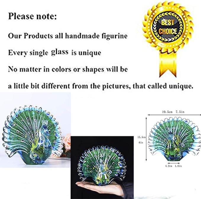 Crystalsuncatcher Hand Blown Colorful Peacock Art Glass Table Top Sculpture Room Decor (Peacock)