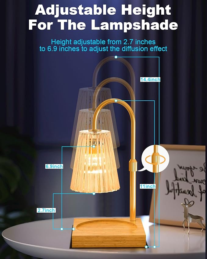 Candle Warmer Lamp with Timer - Upgraded Wax Warmer Lamp with Dimmable, Adjustable Height - Electric Candle Burner for Any Size Jar, Ideal Gift (Bulbs Included), Clear Amber