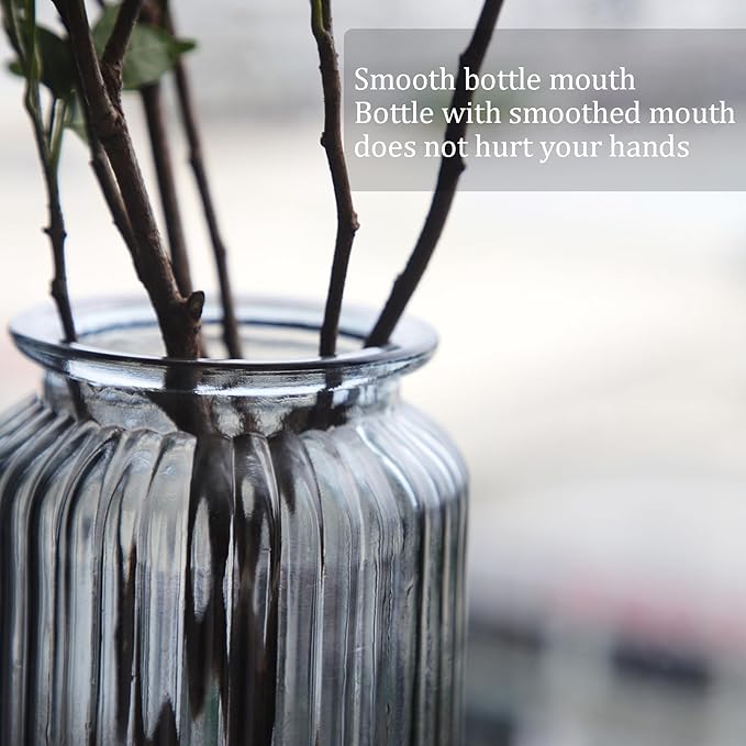 OFFIDIX Glass Vase,7.3 * 4.3in Vertical Line Geometric Faceted Design Flower Vase