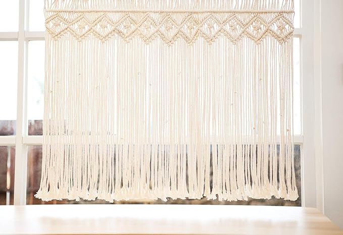 Mkono Wide Macrame Valance, 35" W x 26" H Short Window Treatments Panels Curtain Valance Woven Boho Wall Hanging Home Decor for Kitchen Bathroom Bedroom Living Room Apartment Dorm