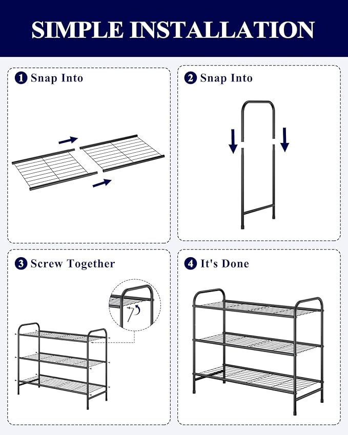 Kitsure Shoe Rack - Stainless Steel Shoe Organizer, Sturdy Shoe Rack for Closet and Front Door Entrance, Free Standing Shoe Shelf, Closet Organizers and Storage, Black