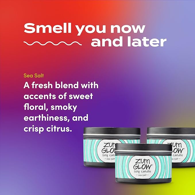 Indigo Wild Zum Glow Sea Salt Candle - Soy Wax Candle with Lead-Free Wick - Relaxing Candles Scented with Essential Oils - Long-Lasting Scented Candles - 30-Hour Burn Time - 7 oz (3 Pack)