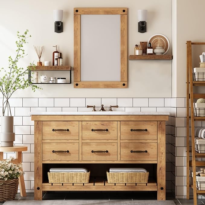 QEEIG Bathroom Shelves Over Toilet - Wall Mounted Floating Shelves Toilet Paper Storage Small Farmhouse Decor Shelf 16 inch Set of 2, Rustic Brown (019-BN2)