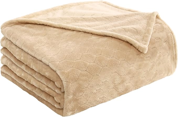 TOONOW Fleece Blanket Textured Fuzzy Plush Throw Blanket Twin Size 60" x 80", Super Soft Fluffy Bed Blanket Geometric Pattern Comfy Microfiber Flannel Blankets for Couch, Bed, Sofa, Apricot