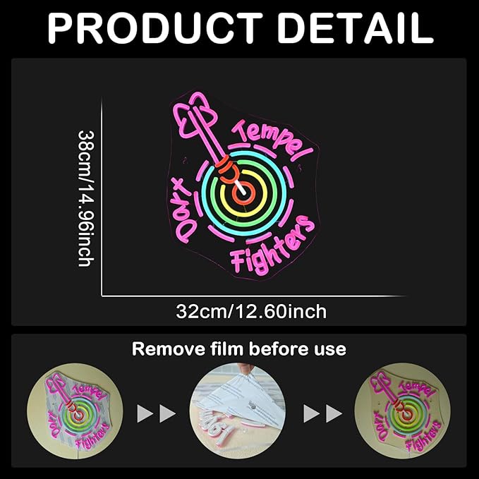Gamerneon Dart Tempel Fighter Neon Sign Dart Board Light Neon Signs For Gaming Wall Decor Dimmable Colorful Light Up Signs For Gamer Girl Room Bedroom Game Man Cave Decoration Boys Gifts