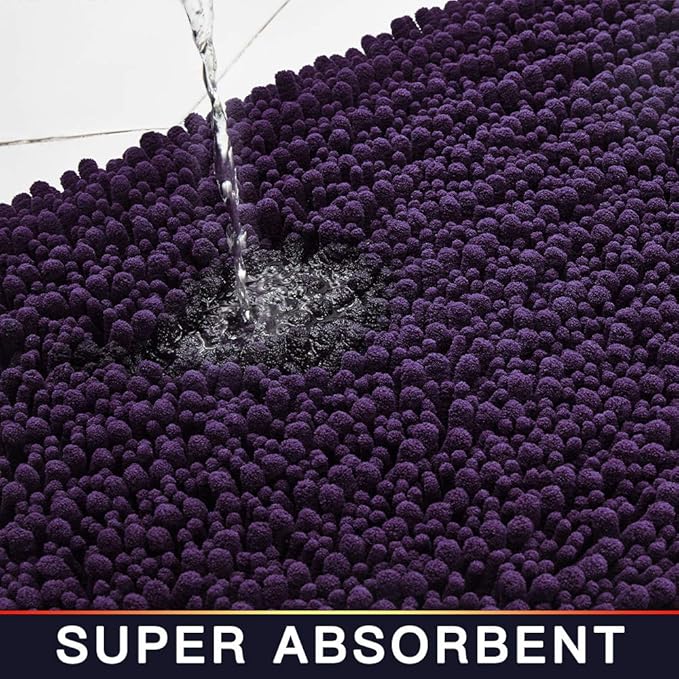 Walensee Bathroom Contour Rug Non Slip Toilet U Shaped Bath Mat (20x24, Dark Purple) Water Absorbent Super Soft Shaggy Chenille Machine Washable Dry Extra Thick Perfect Absorbant Best Plush Carpet