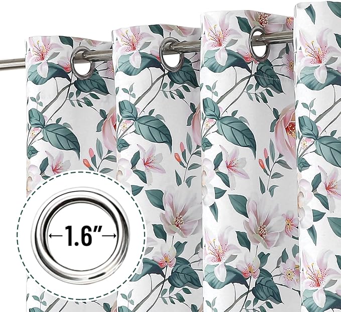 Joydeco Floral Curtains 84 Inches Long for Bedroom 2 Panels, Patterned Curtains Room Darkening Panels for Living Room with Grommet, Pink Flower Printed Drapes(Lily Pink-84)