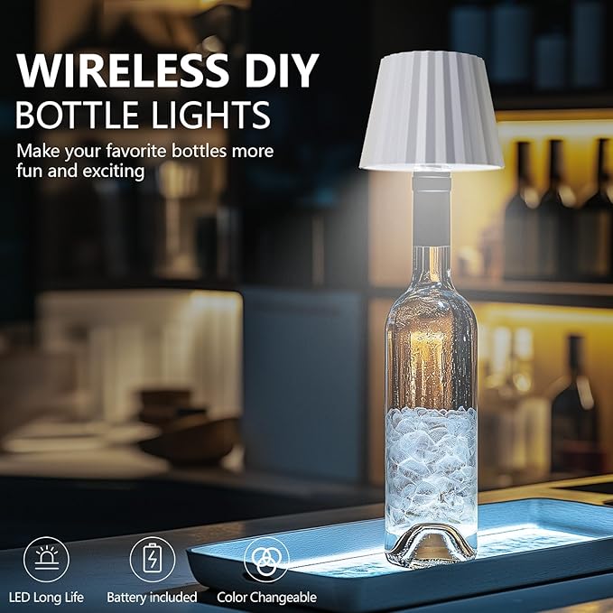 Wine Bottle Lamp, 2025 New 3 Color Rechargeable Wireless Bottle Lamp for Liquor Bottles with Touch Dimming for Parties, Restaurants & Home Decor (White)