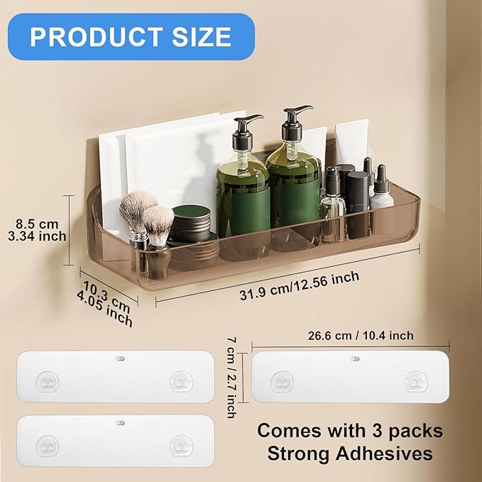 2pc Acrylic Wall Mounted Shower Caddy, Bathroom Shelves, No Drilling Hang Walls, Self Adhesive Organizer, for Bathroom, Kitchen, Living Room