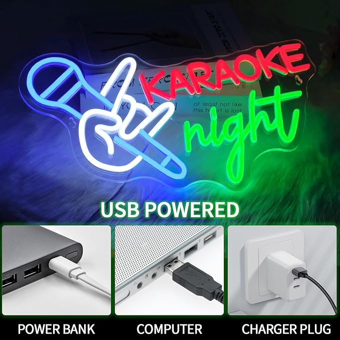 Karaoke Night Neon Sign for Music Room Decor Dimmable Karaoke Led Lights Signs for Karaoke Party Neon Light for Beer Bar Man Cave Pub Studio Game Room Birthday Party Decoration