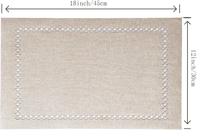 Placemats Set of 4 for Dining Table with Hollow Edge Design- Table Mats 12x 18 Inch, Cloth Place mats Machine Washable (Beige 4pcs)