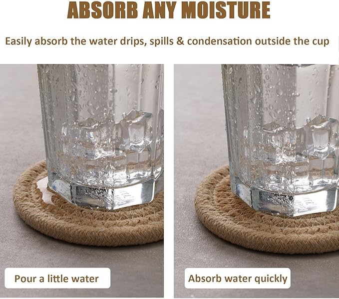 8 Pcs Drink Coasters with Holder, Boho Minimalist Cotton Woven Coasters Set for Drinks Absorbent Coffee Table Home Decor Bar Tabletop Protection, Suitable for Kinds of Cups 4.3 Inch