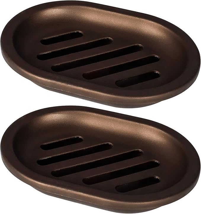 Topsky 2 Pcs Soap Dish for Shower, Double Layer Draining Soap Box with Drip Tray, Plastic - Bronze