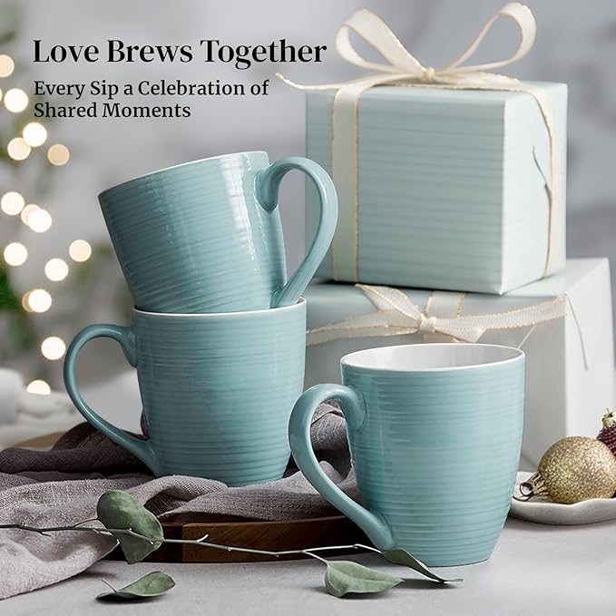 DOWAN Coffee Mugs, 17 oz Coffee Cups for Mothers Day Gifts, Ceramic Coffee Mugs Set of 6 for Women Men, Turquoise