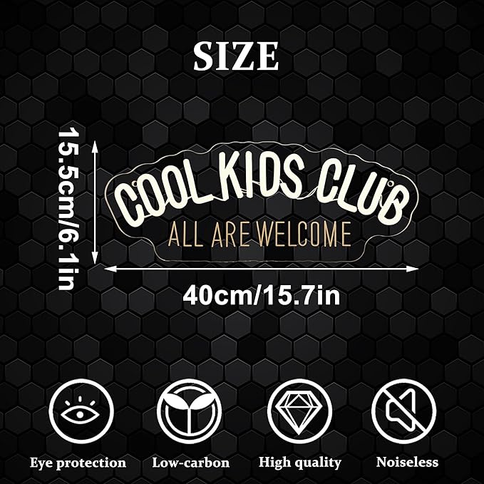 Cool Kids Club Neon Sign, All Are Welcome Neon Light, Handmade LED Neon Baby Room Light, Dimmable USB Neon Lights for Kids Bedroom Baby Nursery Room Playroom Wall Decor Party Gift(6.1 * 15.7in)