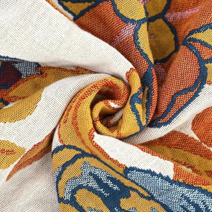 Boho Throw Blankets for Bed Couch, 100% Soft Cozy Cotton Throw Blanket Boho 80"x90",Lightweight Reversible Muslin Blanket Decor Blankets for Armchair Travel
