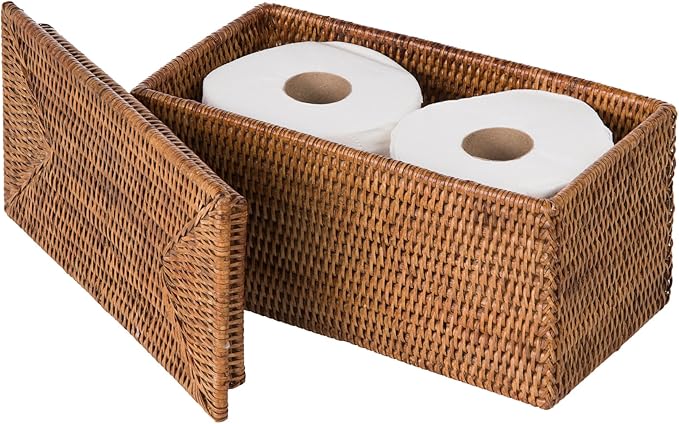 KOUBOO La Jolla Rectangular Rattan Box, Honey-Brown Toilet Roll Storage Basket