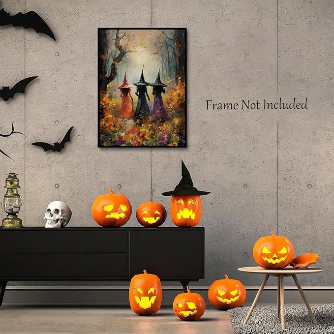 ILLBDR Halloween Vintage Witchy Wall Art Prints Creepy Gothic Dark Moody Pictures Decor Dark Academia Witches Victorian Painting Canvas Posters for Bedroom Bathroom 16x24inch Unframed
