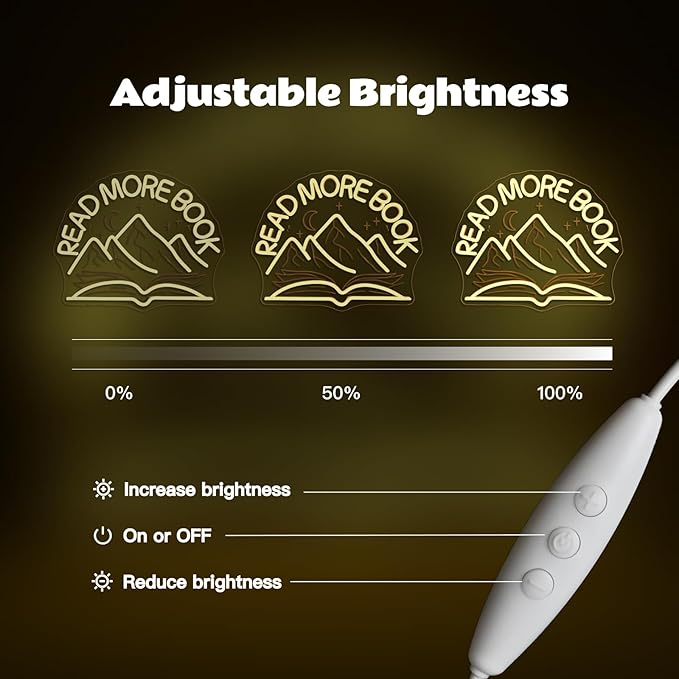 Read More Book Neon Signs Mountain Neon Signs for Wall Decor Dimmable Book Classroom Led Light for Reading Bookshelves Bedrooms Bookstores Libraries Clubs Book Lovers Reader Gift