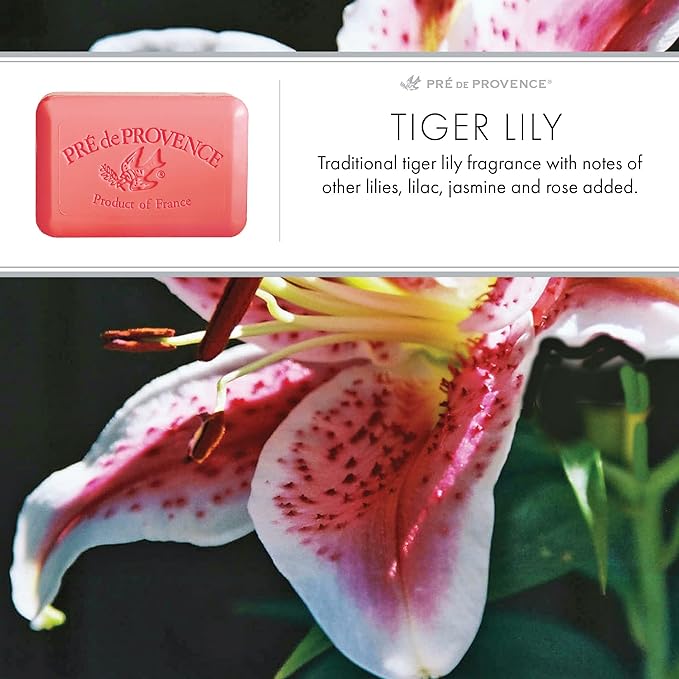 Pre de Provence Artisanal Soap Bar, Natural French Skincare, Enriched with Organic Shea Butter, Quad Milled for Rich, Smooth & Moisturizing Lather, Tiger Lily, 5.3 Ounce
