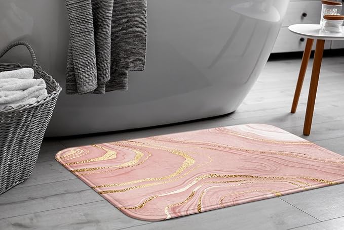 Britimes Bath Mat for Bathroom, Marble Washable Cover Floor Rug Carpets Floor Mat Bathroom Decorations 20x32 Inches for Kitchen Indoor